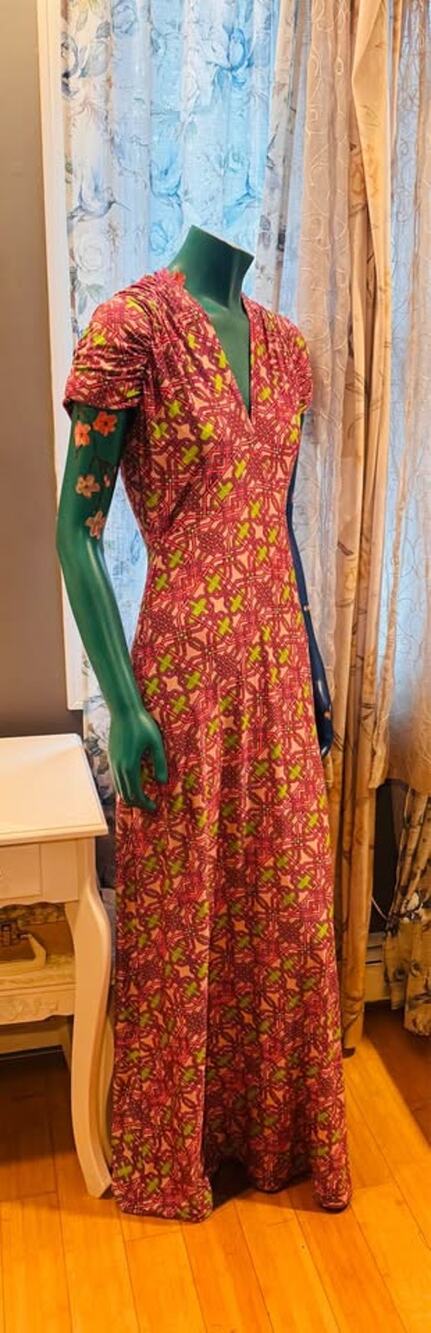 Vintage 1970s Robert-David Morton Psychedelic Maxi Dress – Pink & Lime Green